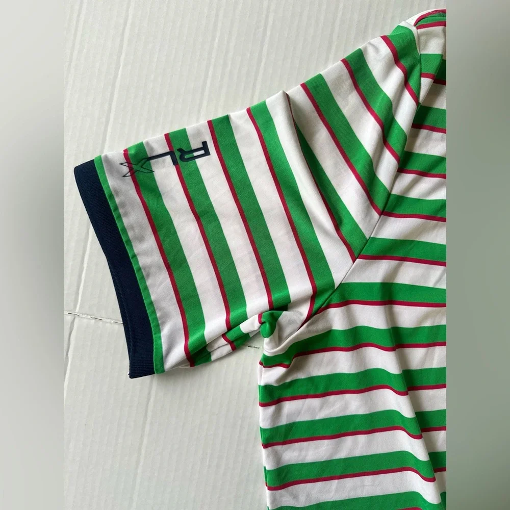 Ralph Lauren RLX Polos Mens XL Green White Striped Short Sleeve Performance Golf